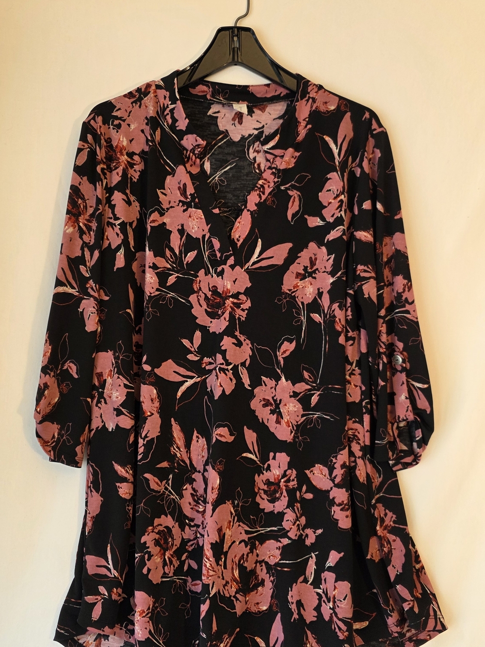Sew In Love Black Tunic with Rose Pink Floral Print